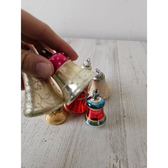Vintage glass bells ornament glitter silver set Xmas tree Victorian - Picture 6 of 6